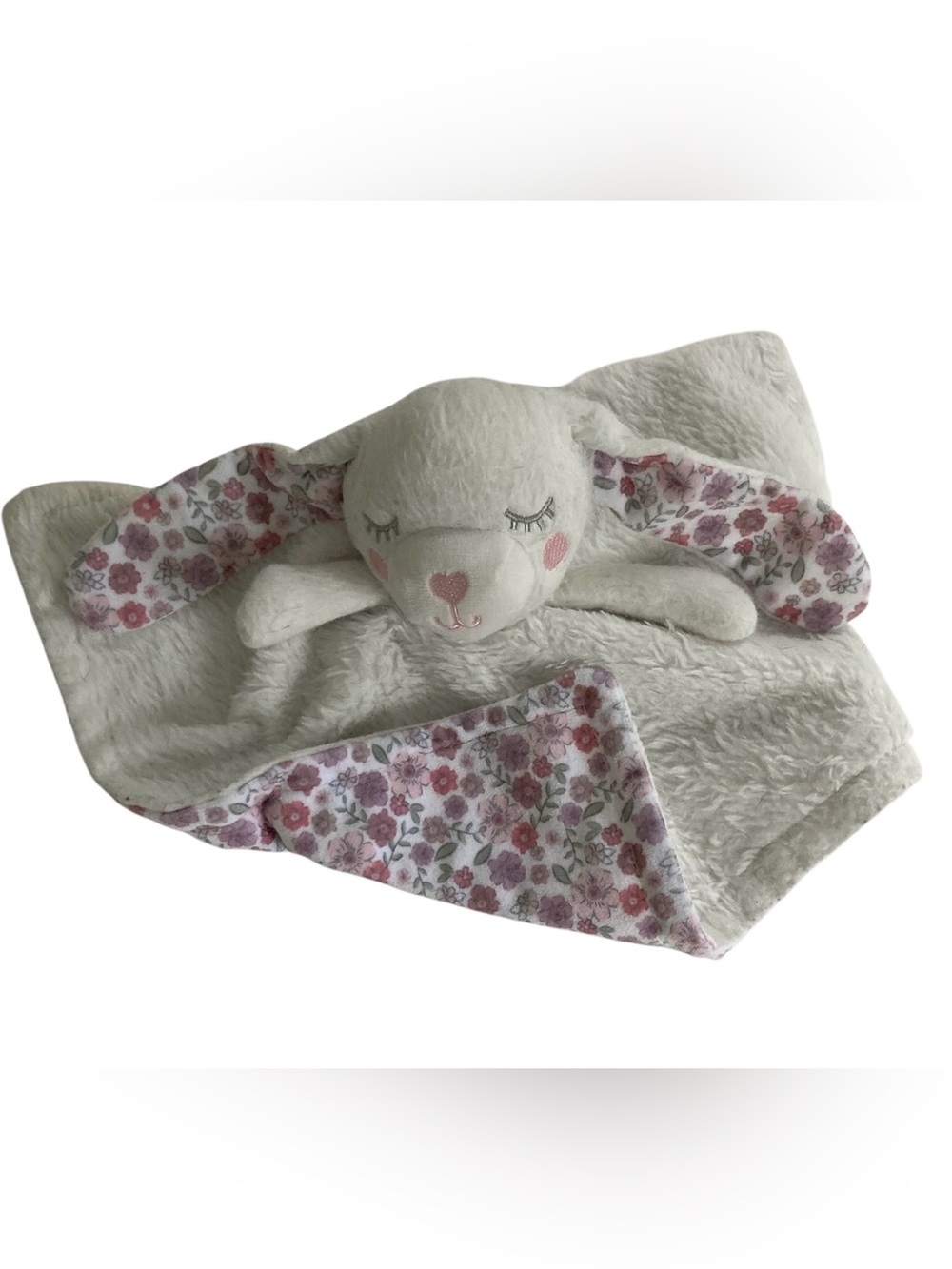 Dreamgro Bunny Rabbit 13" Lovey Security Blanket White Pink Flowers Crinkle Ears